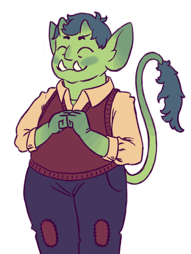 Onni the goblin, smiling.